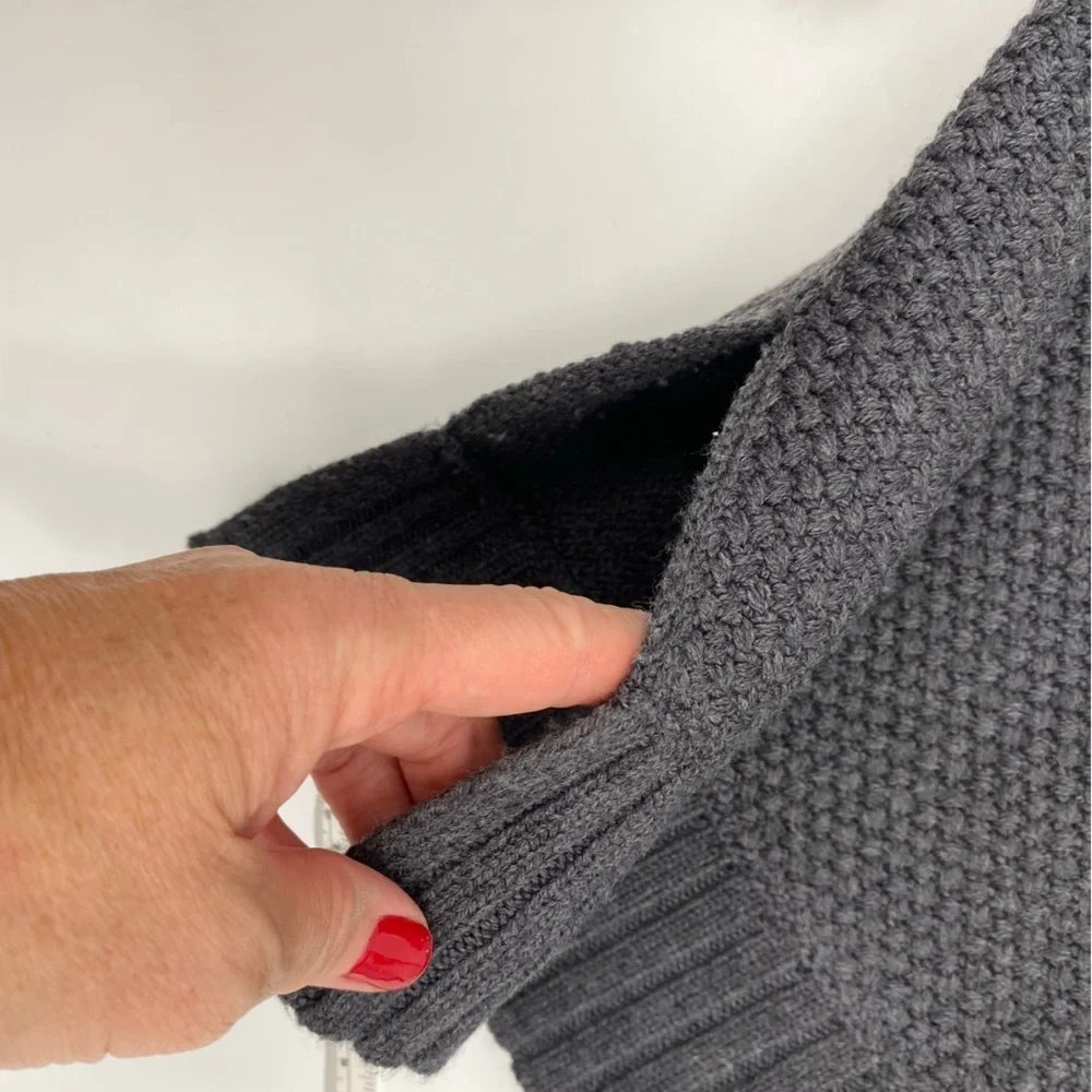 Tory Burch Charcoal Gray Henley Melange Classic Wool Honeycomb Sweater size M